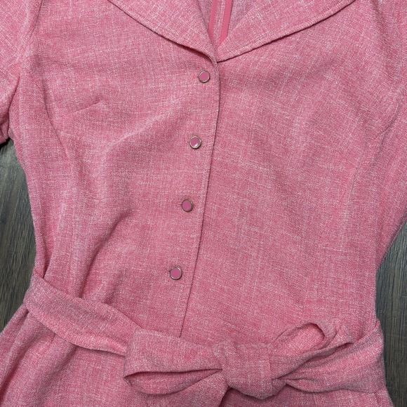 Anne Klein Pink Belted Midi Dress Button Front Short Sleeve Vintage Size 4 - Picture 3 of 15